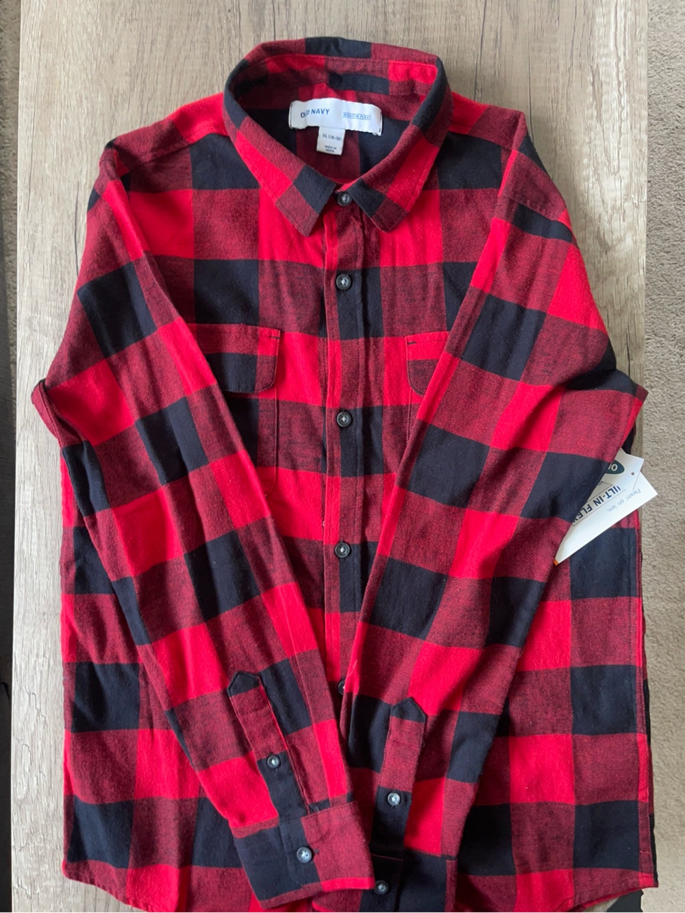 NWT Old Navy Red and Black Buffalo Plaid Shirt Kids Unisex Size XLarge (14-16)